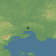 Shaded relief of the 60 km around Lahad Datu, drawn from the GMTED2010 grid