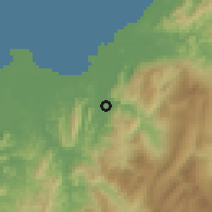Shaded relief of the 60 km around Lawas, drawn from the GMTED2010 grid