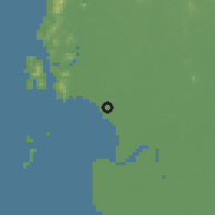 Shaded relief of the 60 km around Lekir, drawn from the GMTED2010 grid