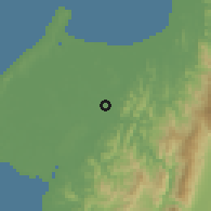 Shaded relief of the 60 km around Limbawang, drawn from the GMTED2010 grid