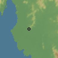 Shaded relief of the 60 km around Bandar Baharu, drawn from the GMTED2010 grid