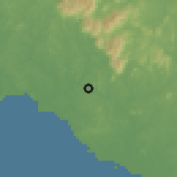 Shaded relief of the 60 km around Lubok China, drawn from the GMTED2010 grid