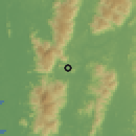 Shaded relief of the 60 km around Lubok Merbau, drawn from the GMTED2010 grid