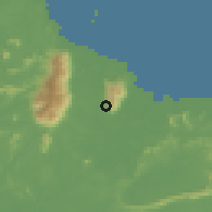 Shaded relief of the 60 km around Lundu, drawn from the GMTED2010 grid