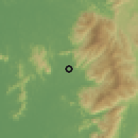 Shaded relief of the 60 km around Mahang, drawn from the GMTED2010 grid