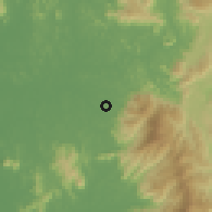 Shaded relief of the 60 km around Malau, drawn from the GMTED2010 grid