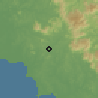 Shaded relief of the 60 km around Mambau, drawn from the GMTED2010 grid