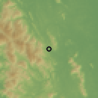 Shaded relief of the 60 km around Manchis, drawn from the GMTED2010 grid