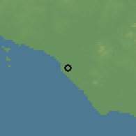 Shaded relief of the 60 km around Bandar Maharani, drawn from the GMTED2010 grid