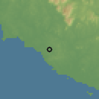 Shaded relief of the 60 km around Masjid Tanah, drawn from the GMTED2010 grid