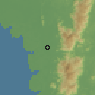 Shaded relief of the 60 km around Matang, drawn from the GMTED2010 grid