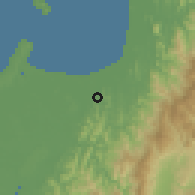 Shaded relief of the 60 km around Membakut, drawn from the GMTED2010 grid