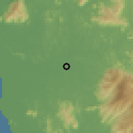 Shaded relief of the 60 km around Merbau Pulas, drawn from the GMTED2010 grid