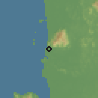 Shaded relief of the 60 km around Merbok, drawn from the GMTED2010 grid