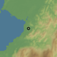 Shaded relief of the 60 km around Mesapol, drawn from the GMTED2010 grid
