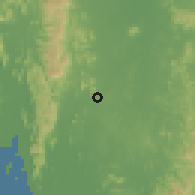 Shaded relief of the 60 km around Padang Besar, drawn from the GMTED2010 grid