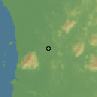Shaded relief of the 60 km around Padang Lembu, drawn from the GMTED2010 grid