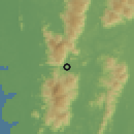 Shaded relief of the 60 km around Padang Rengas, drawn from the GMTED2010 grid