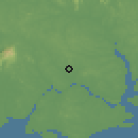 Shaded relief of the 60 km around Pandan, drawn from the GMTED2010 grid