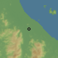 Shaded relief of the 60 km around Alor Lintah, drawn from the GMTED2010 grid