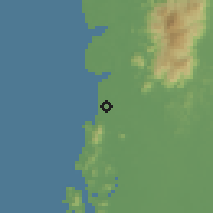 Shaded relief of the 60 km around Pangkalan Baharu, drawn from the GMTED2010 grid