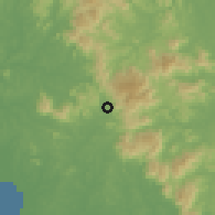 Shaded relief of the 60 km around Pantai, drawn from the GMTED2010 grid
