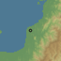 Shaded relief of the 60 km around Papar, drawn from the GMTED2010 grid
