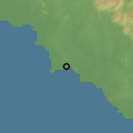 Shaded relief of the 60 km around Pasir Panjang, drawn from the GMTED2010 grid