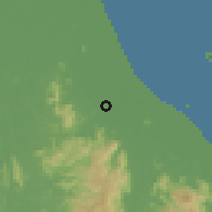 Shaded relief of the 60 km around Pasir Puteh, drawn from the GMTED2010 grid