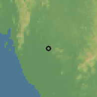 Shaded relief of the 60 km around Pauh, drawn from the GMTED2010 grid
