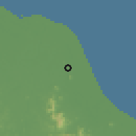 Shaded relief of the 60 km around Pauh Lima, drawn from the GMTED2010 grid