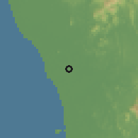 Shaded relief of the 60 km around Pekan Kota, drawn from the GMTED2010 grid