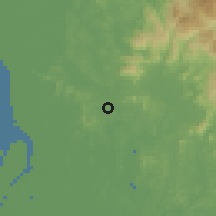 Shaded relief of the 60 km around Pekan Sungai Buluh, drawn from the GMTED2010 grid