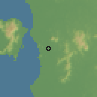 Shaded relief of the 60 km around Pematang Tinggi, drawn from the GMTED2010 grid