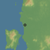 Shaded relief of the 60 km around Penaga, drawn from the GMTED2010 grid