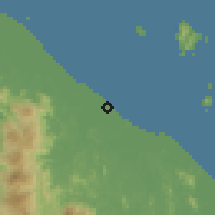 Shaded relief of the 60 km around Penarik, drawn from the GMTED2010 grid
