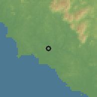 Shaded relief of the 60 km around Pengkalan Kempas, drawn from the GMTED2010 grid