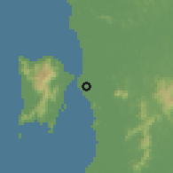 Shaded relief of the 60 km around Perai, drawn from the GMTED2010 grid