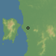 Shaded relief of the 60 km around Pertama, drawn from the GMTED2010 grid