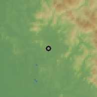 Shaded relief of the 60 km around Petaling, drawn from the GMTED2010 grid