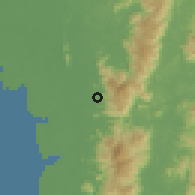 Shaded relief of the 60 km around Pokok Assam, drawn from the GMTED2010 grid