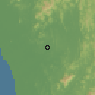 Shaded relief of the 60 km around Pokok Sena, drawn from the GMTED2010 grid