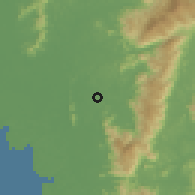 Shaded relief of the 60 km around Pondok Tanjong, drawn from the GMTED2010 grid