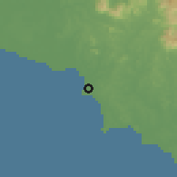 Shaded relief of the 60 km around Port Dickson, drawn from the GMTED2010 grid