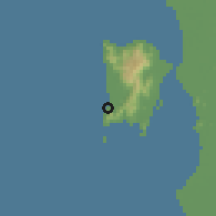 Shaded relief of the 60 km around Pulau Betong, drawn from the GMTED2010 grid