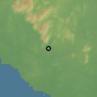 Shaded relief of the 60 km around Pulau Sebang, drawn from the GMTED2010 grid