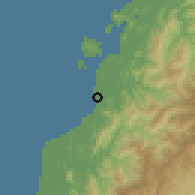 Shaded relief of the 60 km around Putatan, drawn from the GMTED2010 grid