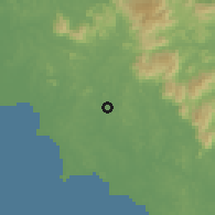 Shaded relief of the 60 km around Rantau, drawn from the GMTED2010 grid