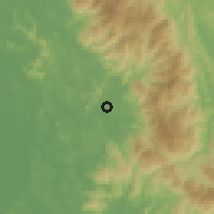 Shaded relief of the 60 km around Rasa, drawn from the GMTED2010 grid