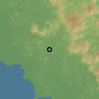 Shaded relief of the 60 km around Rasah, drawn from the GMTED2010 grid